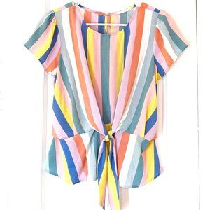 Pastel Striped Happy Circus Peplum Tie Front Top